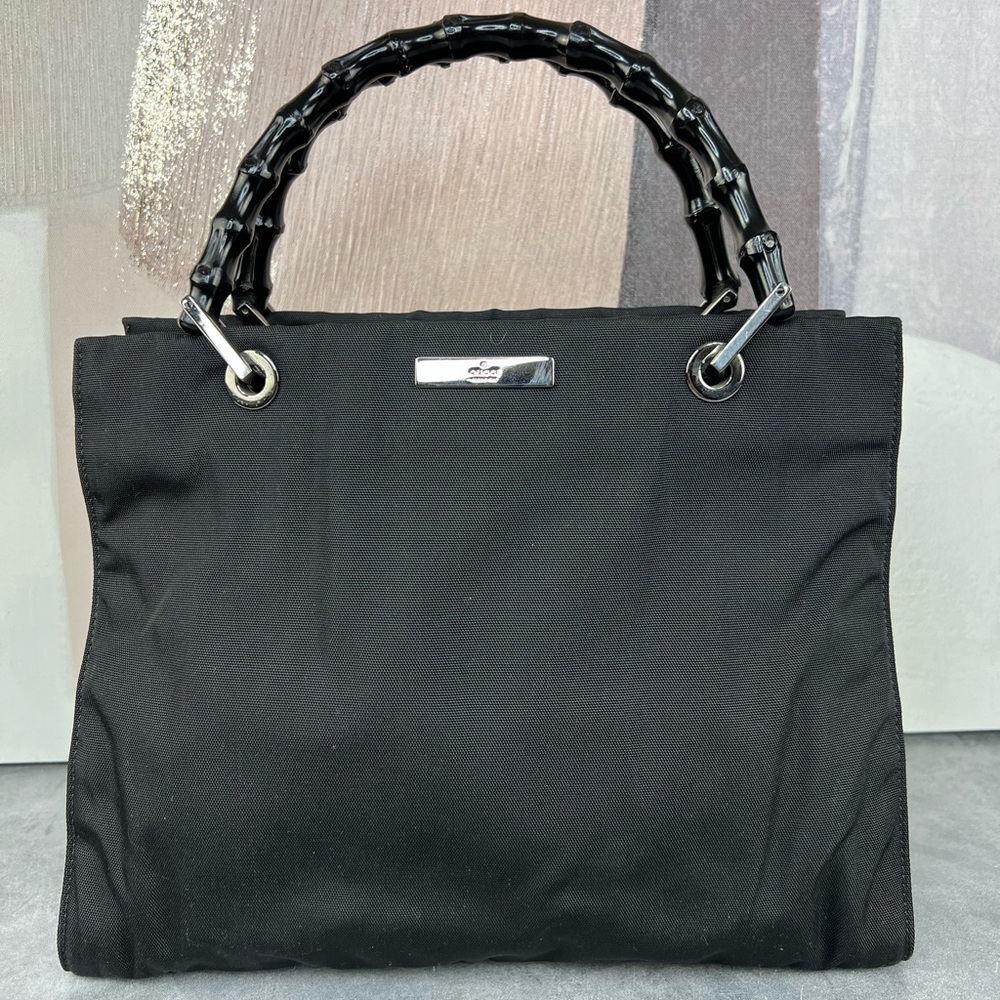 Gucci Black Tote Bag with Bamboo Handles